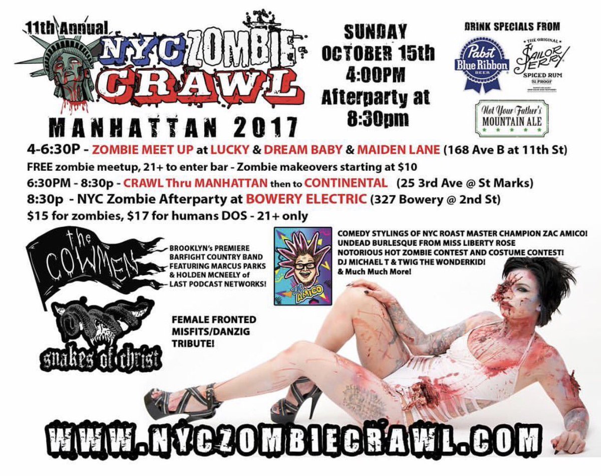 GorgeousNGory's tweet photo. The @NYCZombieCrawl is today! Who wants to get bloody?! 👻🖤💋#zombiecrawl https://t.co/5971GNP0Ot