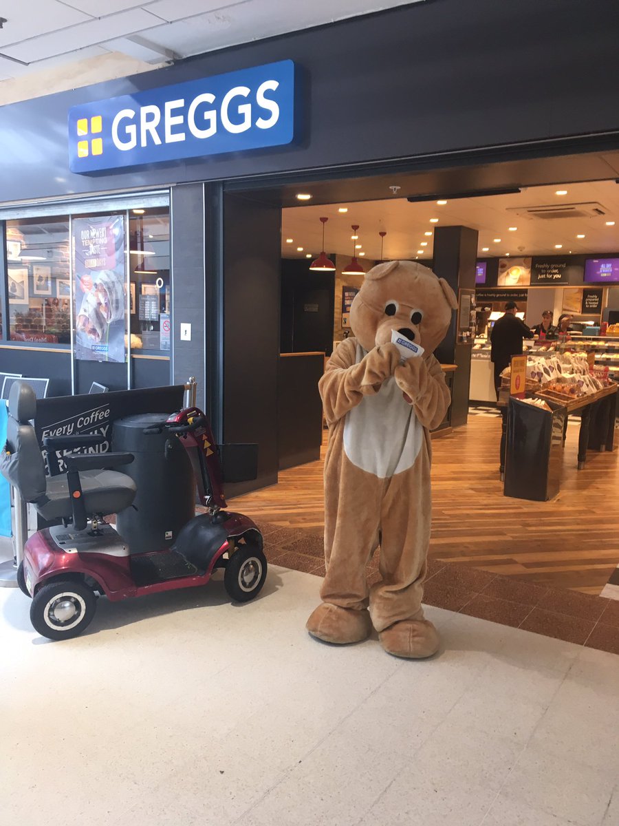 DHase's tweet photo. Me and my colleague on our lunch break yesterday. #HungryBear #furryfriend #steakbake @GreggsOfficial https://t.co/N5UkkiA85s