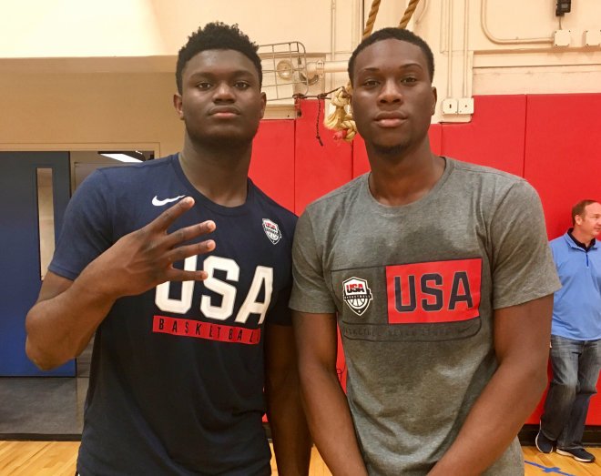RivalsHS's tweet photo. HIGHLIGHTS: 5-Star's Zion Williamson &amp; Emmitt Williams put on a show at #USABB Camp. @KP_Rivals presents Top Plays: https://t.co/2b7YVmu181 https://t.co/tmJ7rbQUZg