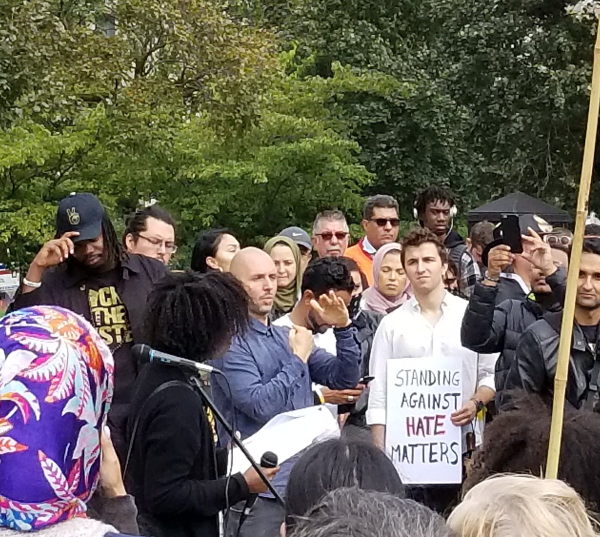 MorganeOgerBC's tweet photo. Denise, #BLM_TO organizer to media: "Last time we were here rallying against #WhiteSupremacy you all were onto some dumb shit". #canpoli https://t.co/4a5mggFjfd