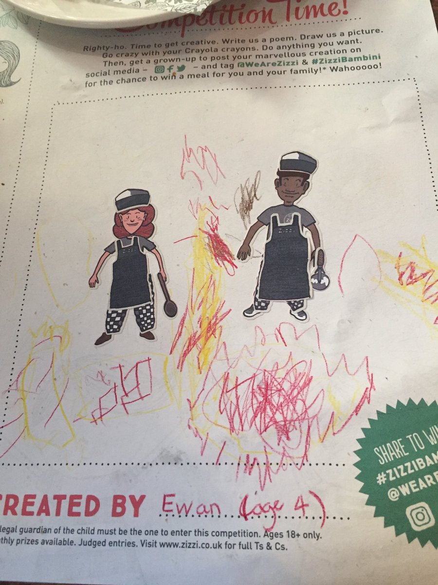 alisonpye1's tweet photo. @WeAreZizzi Ewan's (age 4) pic of chefs making pizza, pasta &amp; ice cream for our tea. Delicious #ZizziBambini https://t.co/eZPbd3VKTq