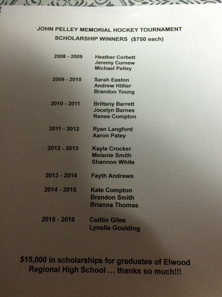 TravisHoffe's tweet photo. John Pelley Memorial Hockey Tournament Scholarship winners over the past 8 years #elwood https://t.co/N3CWQNlwwe