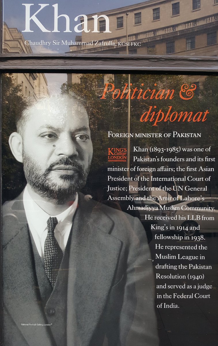 ShahrukhWani's tweet photo. Pakistan's first Foreign Minister's picture is featured outside the King's College London. 🇵🇰 https://t.co/HNN8Fh18va