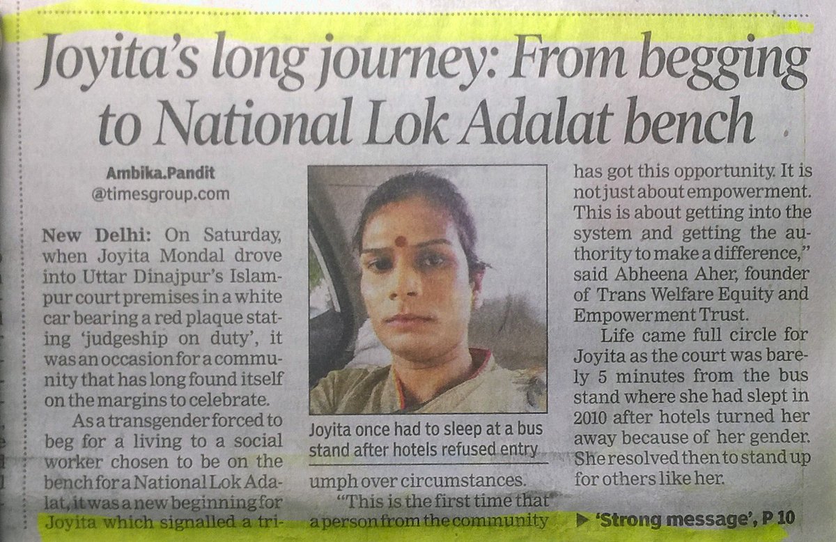 akhileshanandd's tweet photo. #JoyitaMondal nvr imagined that she would be appointed the country's first #transgender judge whn she left her home in #Kolkata for Siliguri https://t.co/vNiBUs0CB6