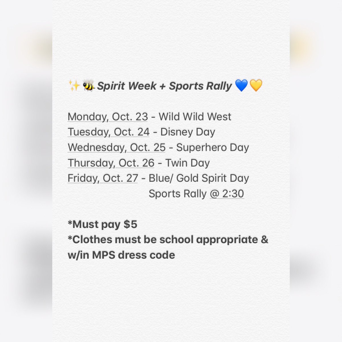 JacketHive's tweet photo. SGA will be hosting a spirit week &amp; sports rally next week! 💛💙🐝 https://t.co/gST3Y2Ll98