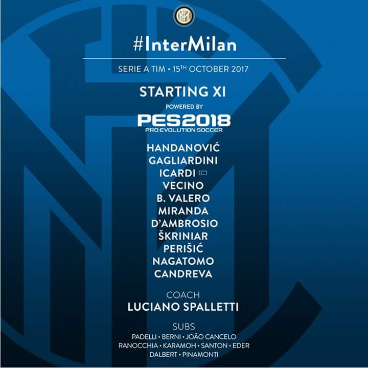 Starting eleven Inter di derby dellamadonnina kali ini. 
#ForzaINTER 
#DerbyDellaMadonnina 
#INTERVINCERE