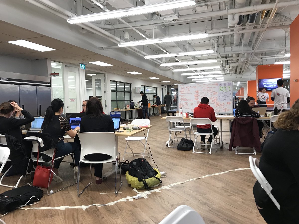 tapreport's tweet photo. Last day of the #disasterhackathon! Teams are busy exploring technology solutions to mitigate impacts from disasters to urban communities! https://t.co/xfqH7ZcLxx
