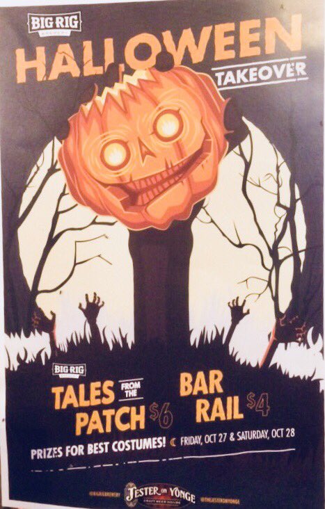 JesterOnYonge's tweet photo. @BigRigBrewery Halloween tap takeover Oct.27th and 28th! Beer wolves and  hop-goblins welcome https://t.co/5uzEg0uIji