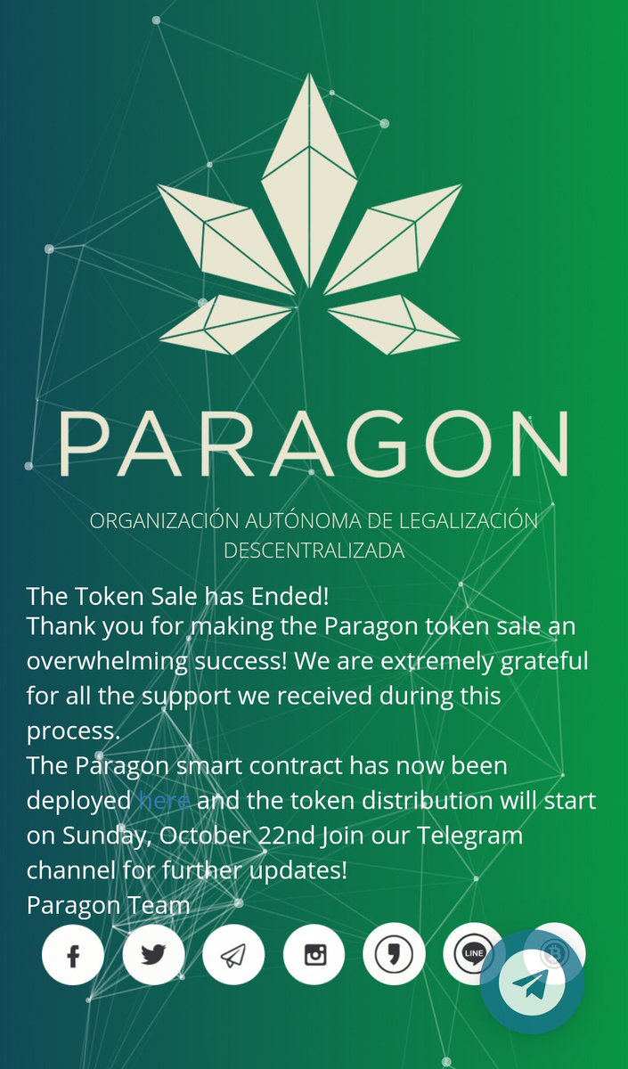 ParagoncoinEs's tweet photo. Nuestra #ICO #initialcoinoffering ha terminado. Muchas gracias a tod@s #blockchain #CannabisCommunity #industria40 https://t.co/dLLNajNkUE