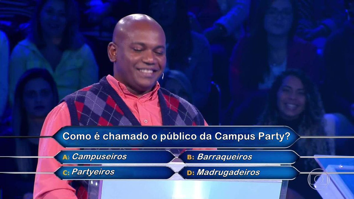 brunofvianaa's tweet photo. Estou com uma dúvida séria entre letra C e D hein @toniconovaes @CampusPartyBRA 🤔 #ShowDoTonicão #CPQuack https://t.co/Krbn7e2Ox6