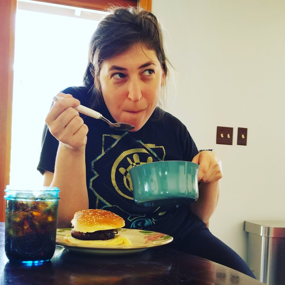 me right now. #vegan burger and baked beans straight from the pot.