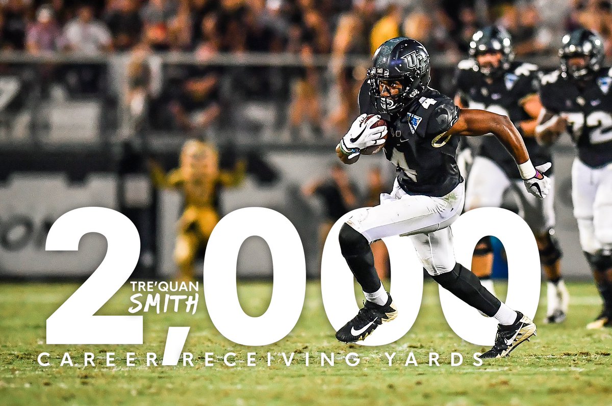 UCF_Football's tweet photo. Just get the ball to 4️⃣
⚔️ 30 games
⚔️ 2,000+ yards
Congrats, @TreQuanSmithUCF 🙌
#RiseandConquer #UCFast https://t.co/YHfcNGtbgl
