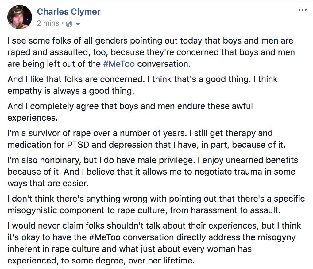 cmclymer's tweet photo. Regarding boys and men as rape survivors:

I thought of turning this into a thread, but I think it's better read as a whole.

#MeToo https://t.co/wYcLbtukJZ