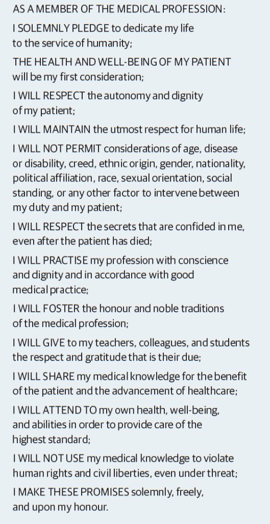 DECLARATION OF GENEVA 2017
AS A MEMBER OF THE MEDICAL PROFESSION
MY PATIENT'S WELL-BEING WILL BE MY #1 CONSIDERATION
ja.ma/2xHe773
