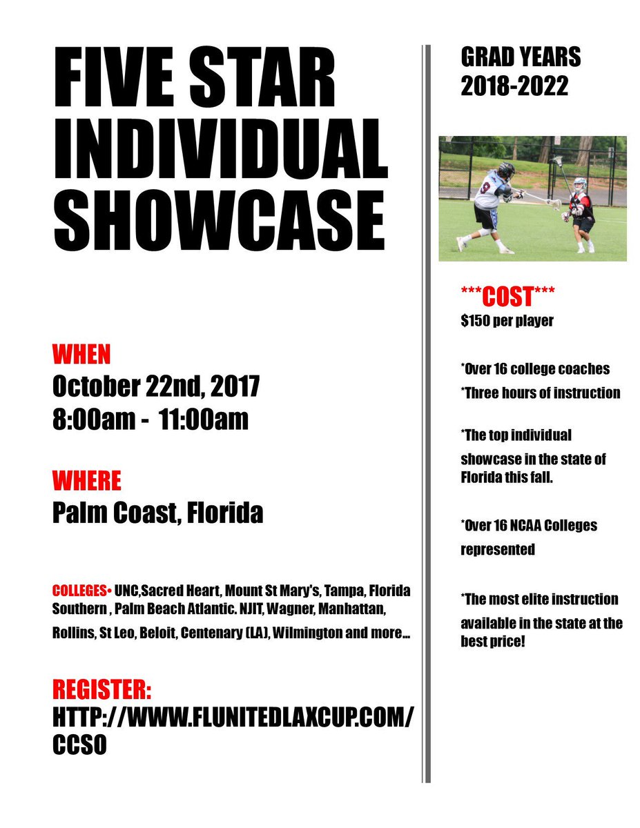 CFLA_Lacrosse's tweet photo. Register today! @ApprentAthletic @toplaxrecruits @FloridaLX @FiveRecruiting @k4lax @AlwaysSunnyLax @lakelandlax https://t.co/MCqVZYGHa4