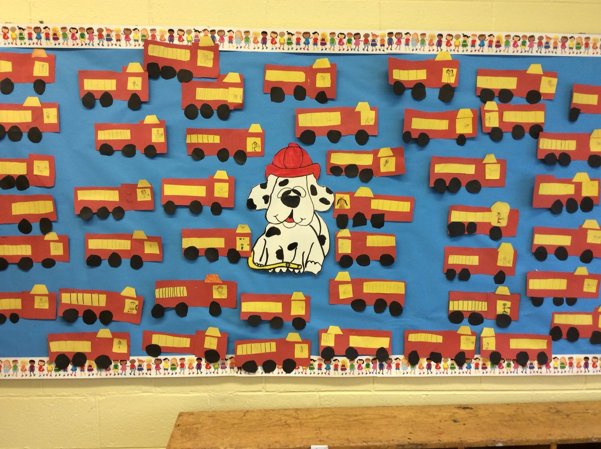 Nancy Brady@MrsBrady25 Using shapes to make fire trucks with our buddy class. A great way to end Fire Prevention week!