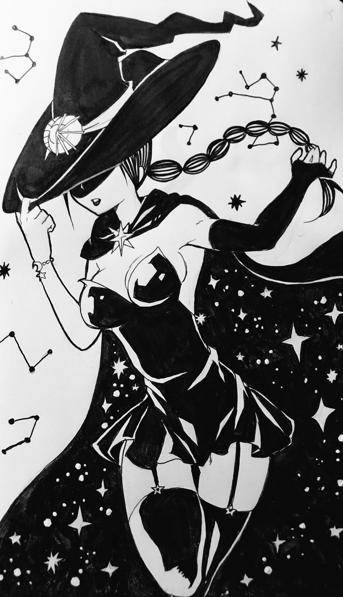 ✨#Inktober day15
?Prompt: #Mysterious 
Galaxy witch! Because isn't outer space the most beautiful mystery? ? 
#inktober2017 #TheFrenchInktober #Galaxy 
(More close ups on my instagram https://t.co/AusMHaCrT3 ) 