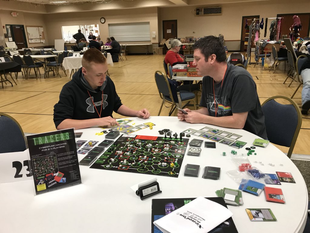 TracersGame's tweet photo. Last game of the convention. Tracers wasn’t the kind of game this player was used to playing, but he says he still had fun. #Xenocon https://t.co/NFQjZAukz3