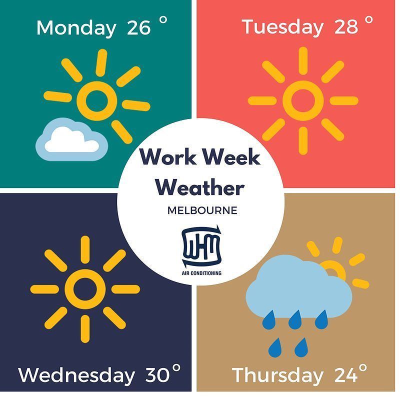 rosannahc_whm's tweet photo. Finally some warm weather!! ☀️☀️😎#heatingandcoolingmelbourne #airconditioningrepairs #workweekweather #melbournewe… https://t.co/c6vLsExRot https://t.co/DzfKO03rel