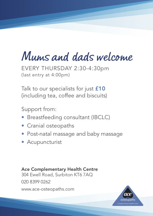 AceCompHealth's tweet photo. COME AND JOIN US AT THE ACE CLINIC FOR MUM AND BABY DROP IN CLINIC - THURSDAY 19th Oct 2:30-4:30pm. https://t.co/4k9hkQDq0W