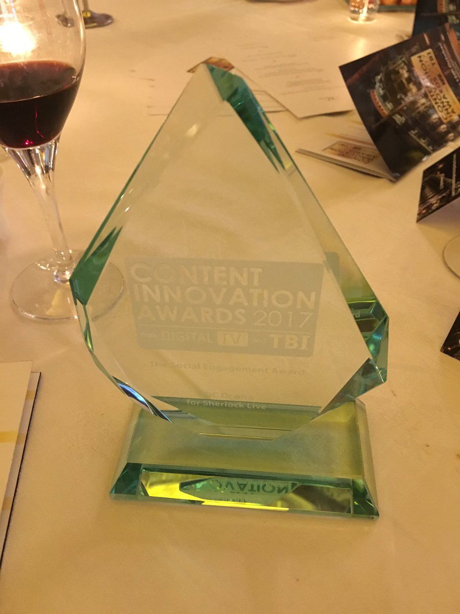 ajrothwell's tweet photo. Honoured that we have won Best Social Engagement at the Content Innovation Awards for #SherlockLive #CIAAwards17 https://t.co/2IQa8g5MgS