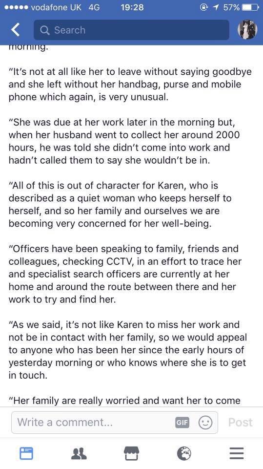 michlavertyyy's tweet photo. Karen brown still missing !! Everyone please RT incase anybody at all knows any info https://t.co/LT6wdoxtwi