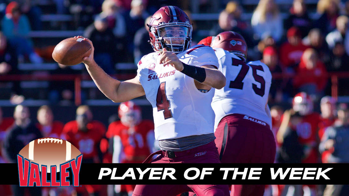 ValleyFootball's tweet photo. .@SIU_Football knocks off No. 15 Illinois State, 42-7, behind QB Sam Straub's 4 TD passes -- Straub is MVFC Offensive Player of the Week. https://t.co/ifU3SzCCp1