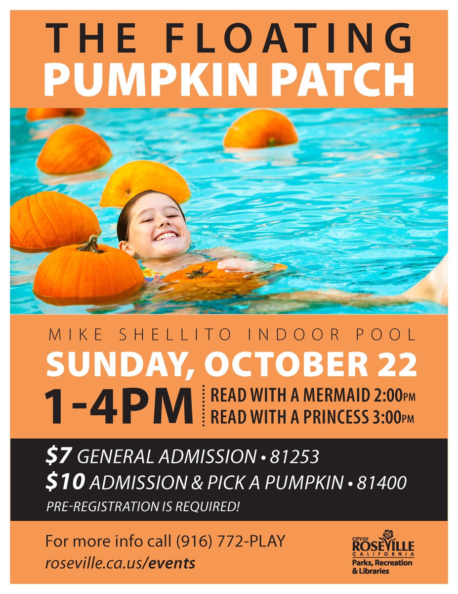 RSVL_Parks's tweet photo. The #FloatingPumpkinPatch is just a week away! Be sure to pre-register: 772-PLAY. #RosevilleEvents https://t.co/RBmbzWajjT https://t.co/JZ5x1PcBsX