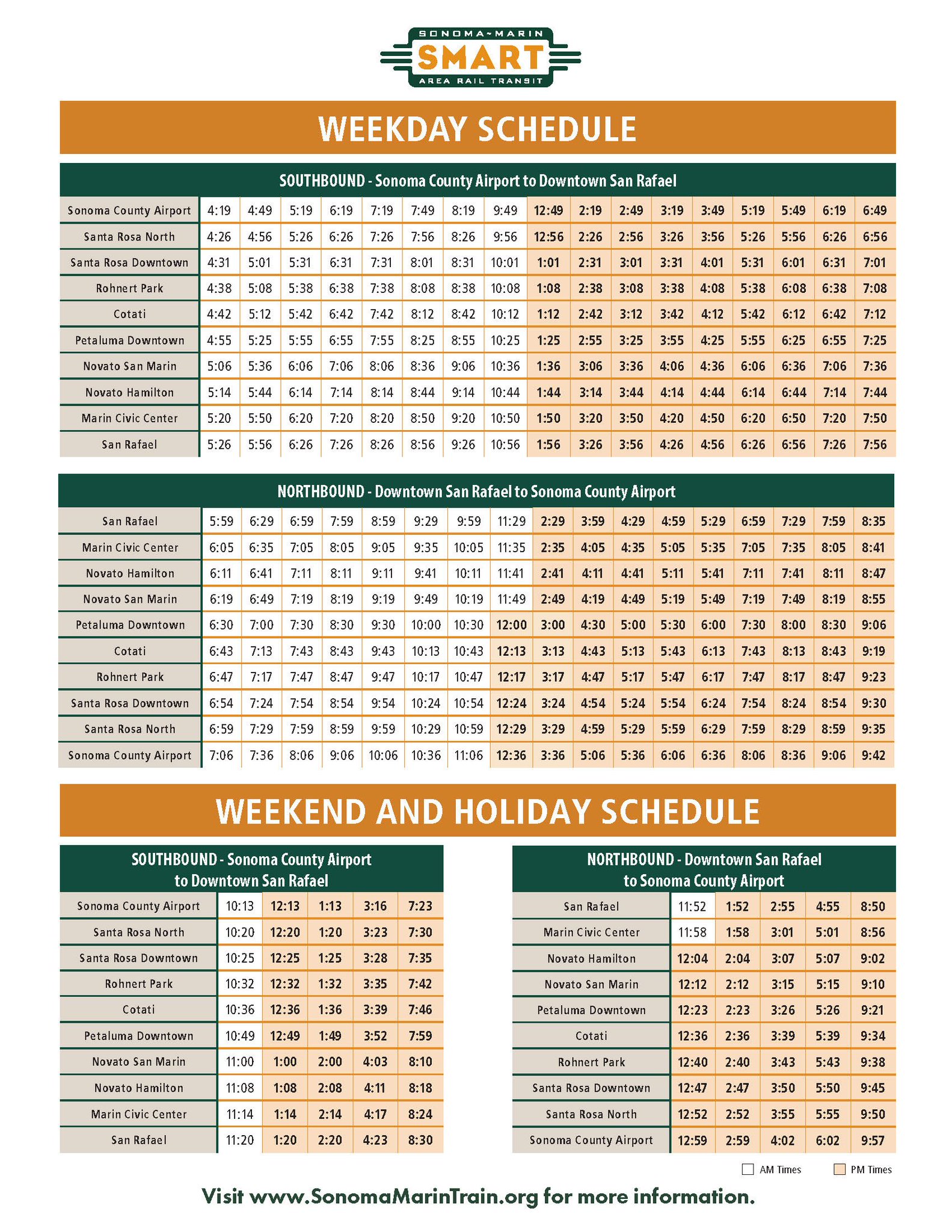 Sonoma Airporter Schedule