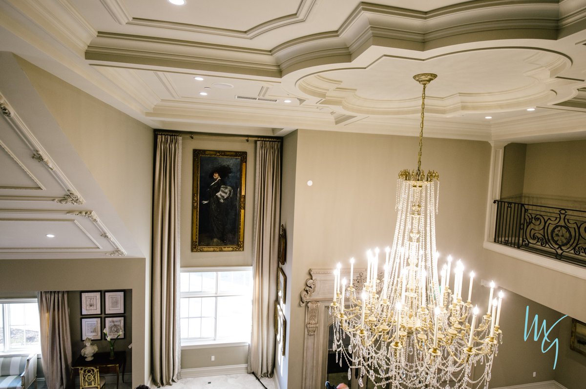 Stunning view of the chandelier in the lobby #NJWeddingVenues   #ParkChateau #Weddings
