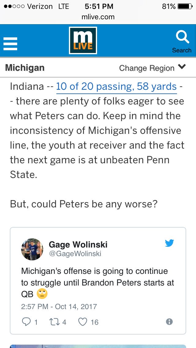 Jaybird1459's tweet photo. @GageWolinski I see you, the newest Michigan football writer https://t.co/DMUmiChib3