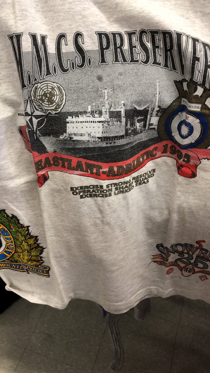 CamdenF's tweet photo. Found a #HMCSPreserver shirt while thrifting today. My Poppy served on this ship during his time in the @CanadianNavy https://t.co/IDC6h7erJq