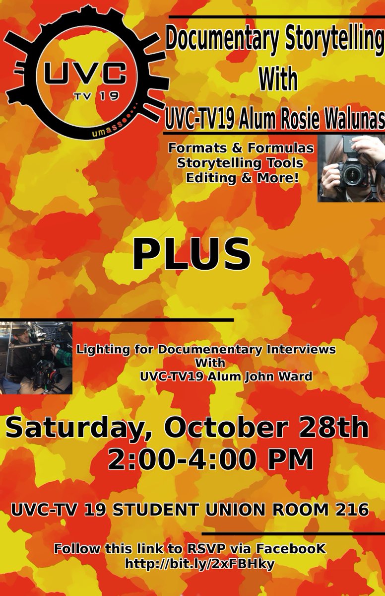 uvctv19's tweet photo. Join us on Oct. 28 for a workshop on documentary storytelling and interview lighting. Don't miss out on learning from the pros! https://t.co/sIXylMHRAS