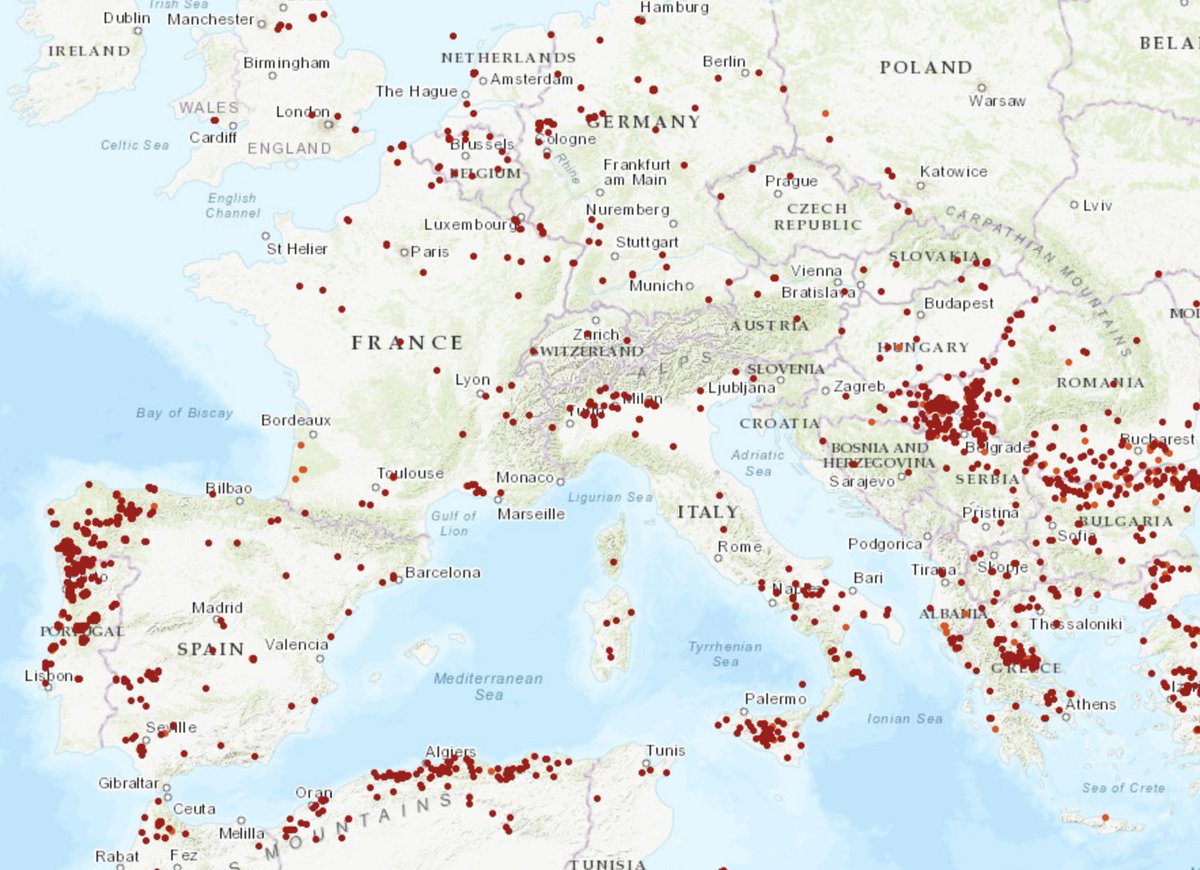 Nanisimo's tweet image. Incendios en Europa en las últimas 48 horas (vía @globalforests).