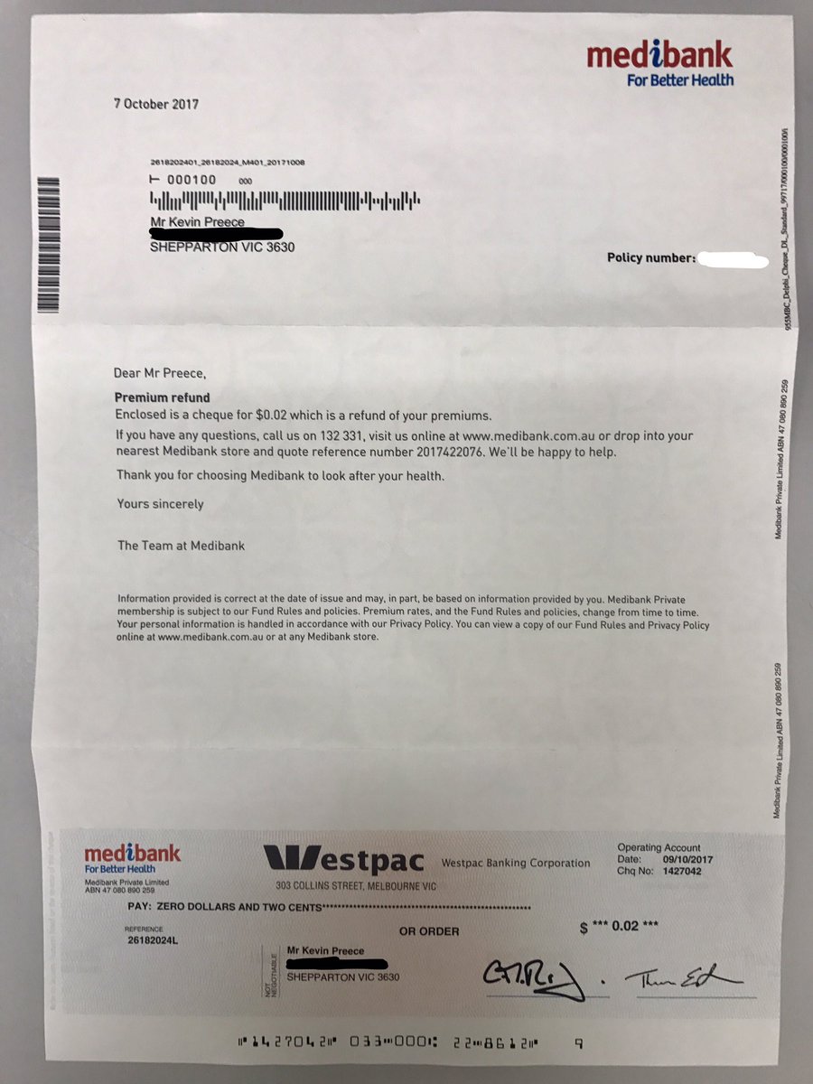 preeceytiger's tweet photo. Hey @medibank thanks for the refund, dunno where I will spend it all. #justdumb #thatsmy2centsworth https://t.co/oE60y8o0wN