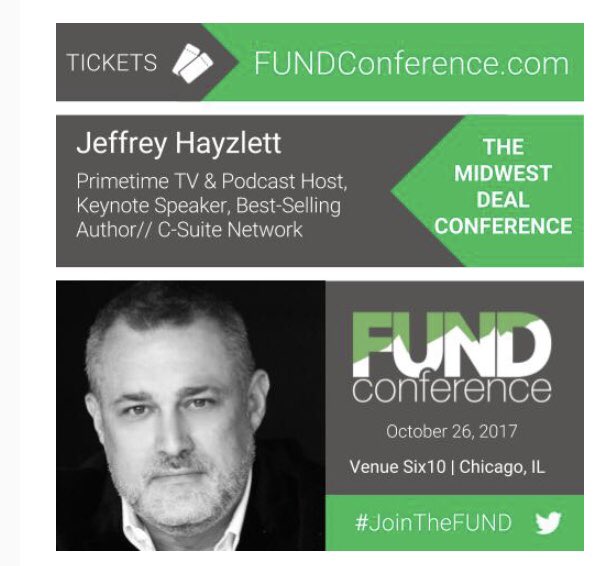 VentureSHOT's tweet photo. 10 Days Until Chicago FUND Conference! 10.26
Jeffrey Hayzlett is the closing keynote! @JeffreyHayzlett 
#JoinTheFUND https://t.co/SztJfCJRP4 https://t.co/JX9SkbzWz3