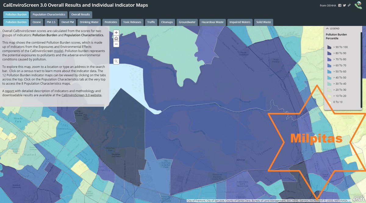 test Twitter Media - Milpitas pollution burden percentile is at 90. That is according to the @OEHHA website. You can explore the map at https://t.co/skUlKiloHa https://t.co/05Nh2L1UaW
