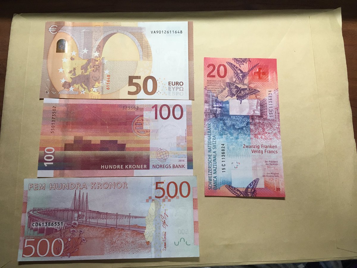 ট ইট র Uk Ry 去年から今年にかけて発行されたユーロ ノルウェー スウェーデン スイスの紙幣 全体的に似通った感じで紙質は同じ 本来ヨーロッパにはもっと歴史的なデザインを取り入れる事も出来るのに現代的になりすぎると個人的には魅力が失せる 今度