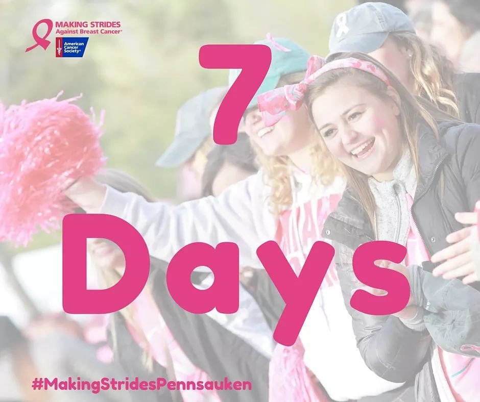 MSABC_PhillySNJ's tweet photo. ONE WEEK AWAY! Are you getting pumped, #MakingStridesPennsauken?! https://t.co/xygi7PyFmu https://t.co/is91puBVwg