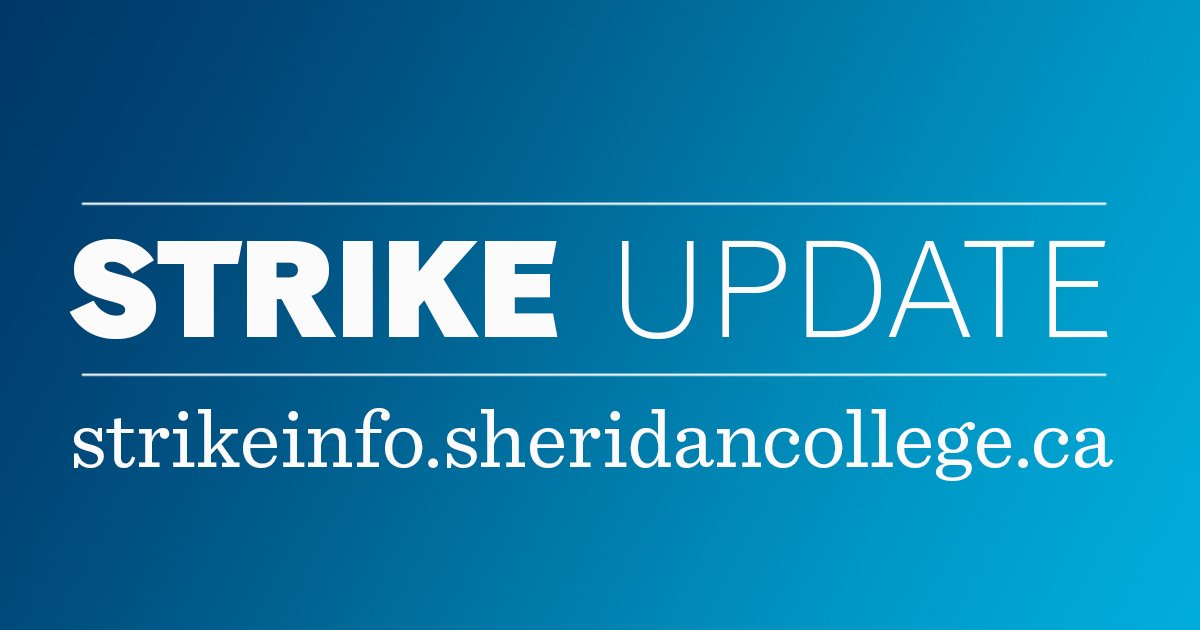 sheridancollege's tweet photo. STRIKE ACTION HAS COMMENCED at ON colleges, including Sheridan. Classes are suspended for full &amp; part-time students https://t.co/Q5e58XqJEW https://t.co/nB6i9Kxsze