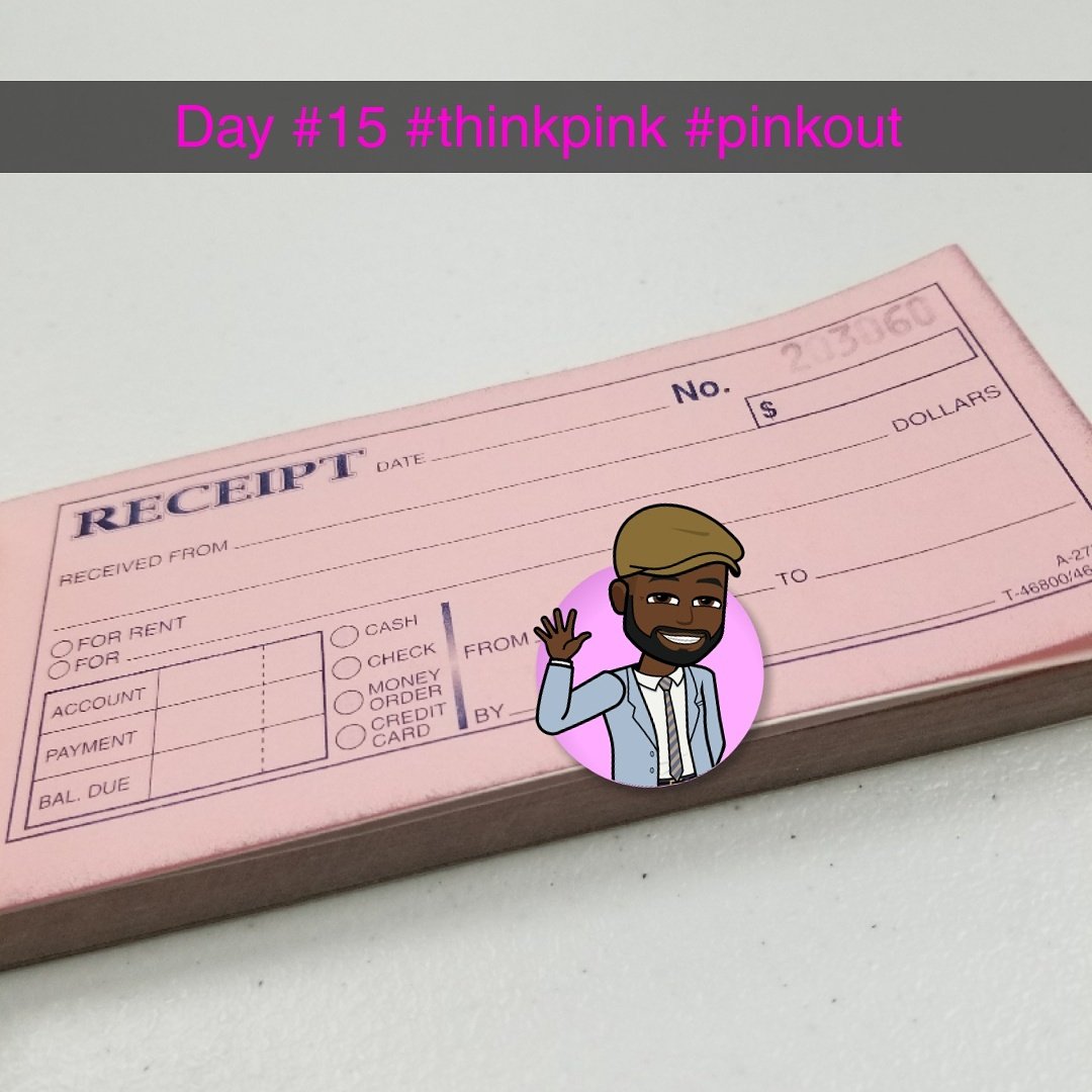Surr_Roc's tweet photo. Day #15 #thinkpink #pinkout #breastcancerawareness #receiptbook https://t.co/UykB6tEhV4