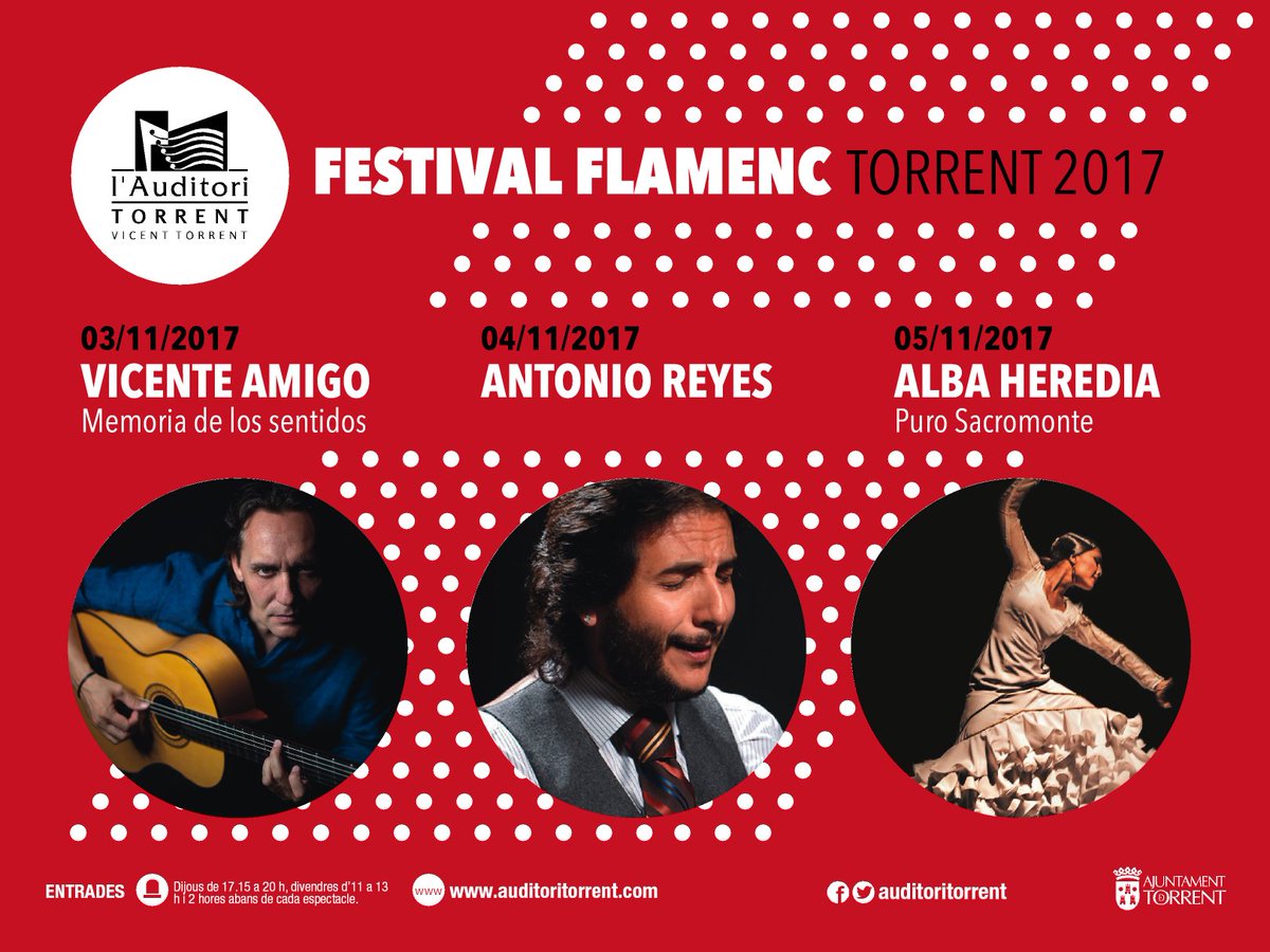 auditoritorrent's tweet photo. 3, 4 i 5 de novembre #FestivalFlamenc #Torrent 2017
amb @Guitarramigo #AntonioReyes @AlbinHeredia
https://t.co/ufFiuVLCoN https://t.co/Gx3LAcK2O1