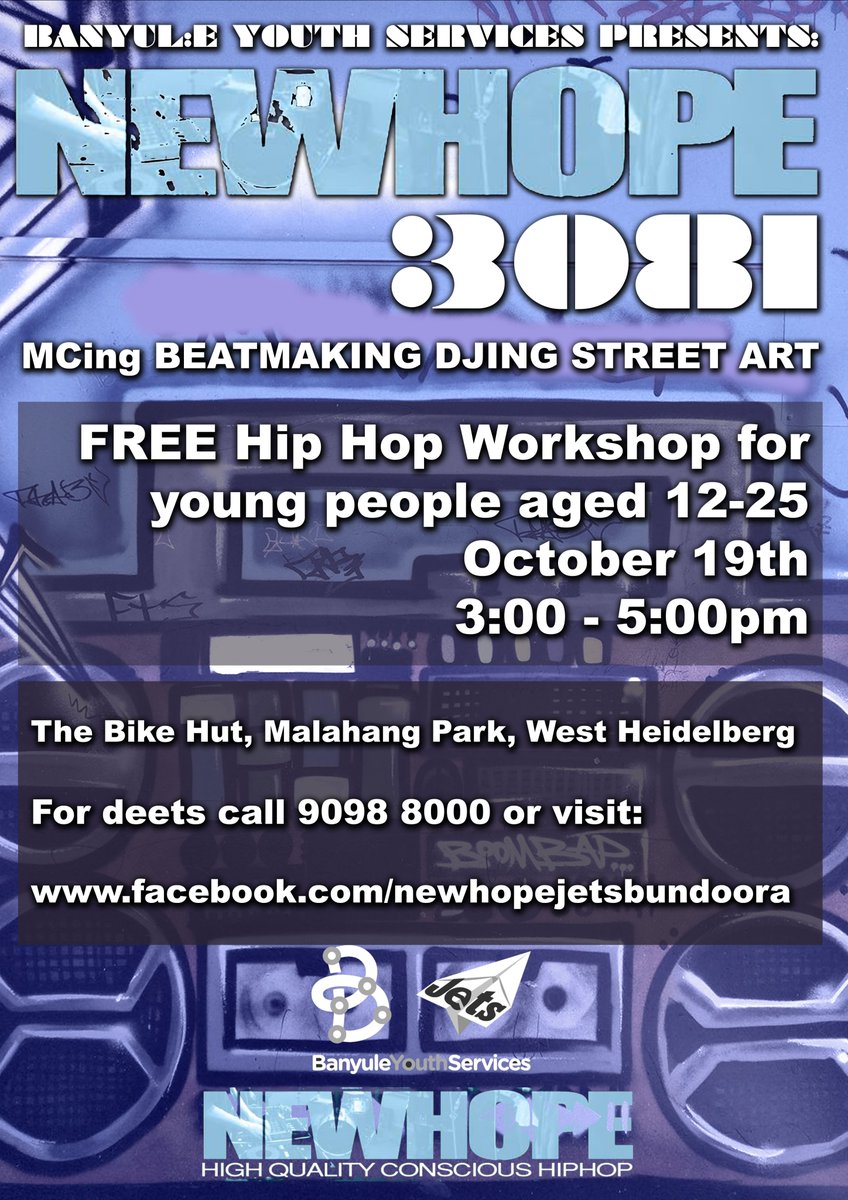 FREE: Hip Hop workshop for young people aged 12-25 @ the bike hut - Malahang park, West Heidelberg 3081 THIS THURSDAY from 3-5pm