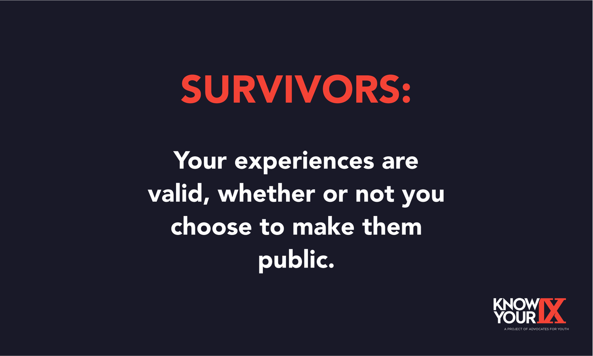 knowyourIX's tweet image. Remember: you do not have to publicly discuss your experiences for them to be considered valid. #MeToo knowyourix.org/survivor-resou…