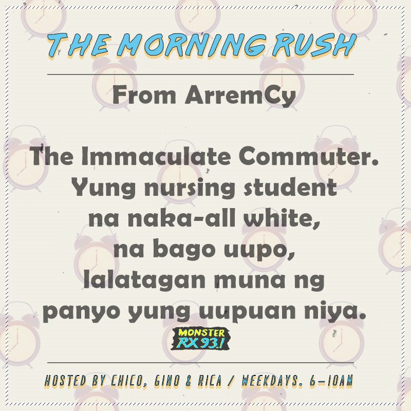 RX931's tweet photo. TOP TWEET FOR #TypesOfCommuters π
@RX931 #IAmAMonster #TheMorningRush https://t.co/yrCl4x6ebK