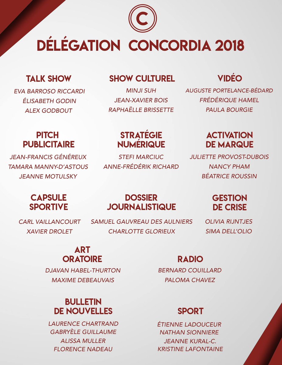 Les chefs sont fiers de vous présenter la Délégation Concordia aux Jeux de la communication 2018!