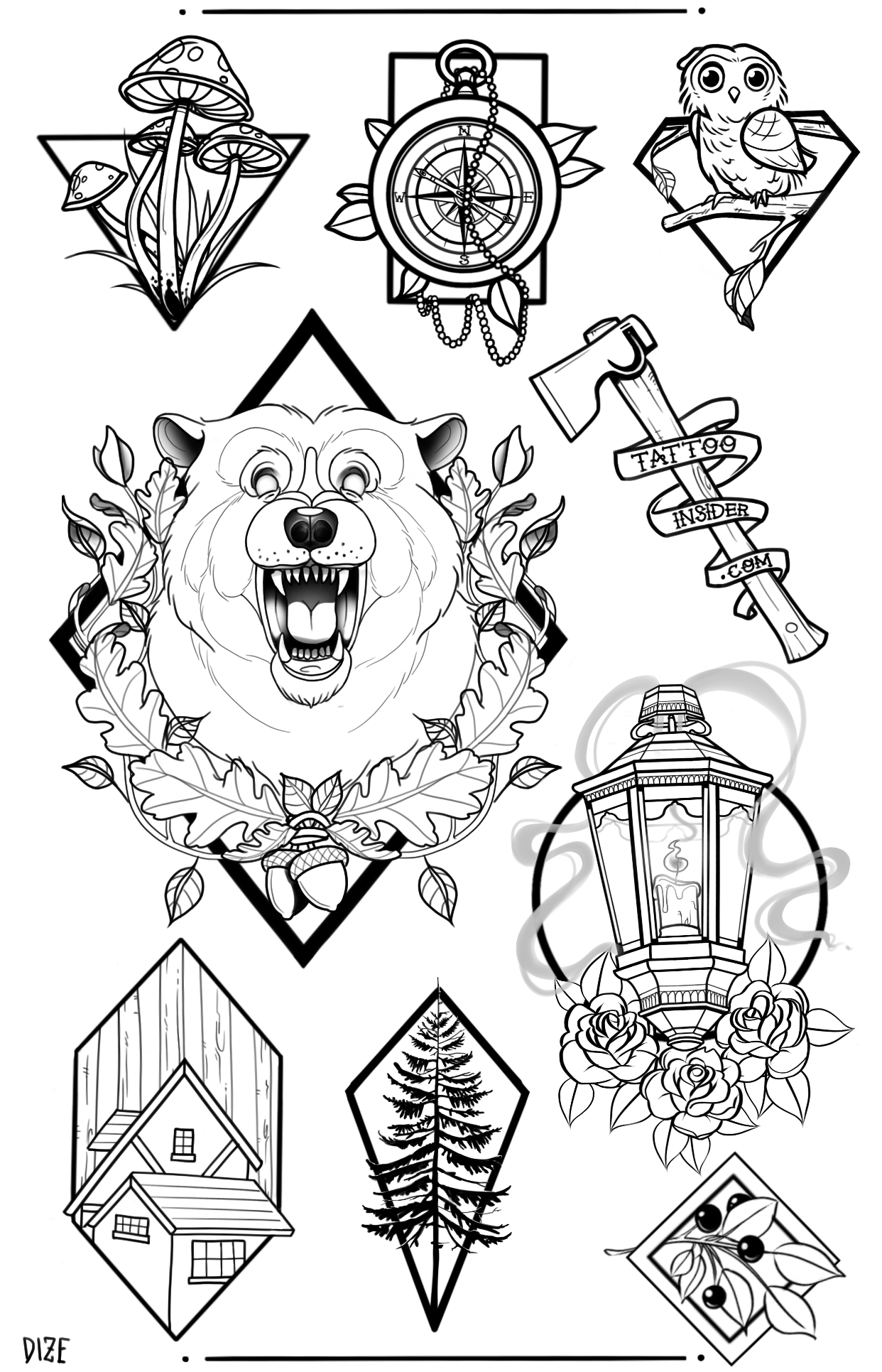 Set flash tattoo design Royalty Free Vector Image