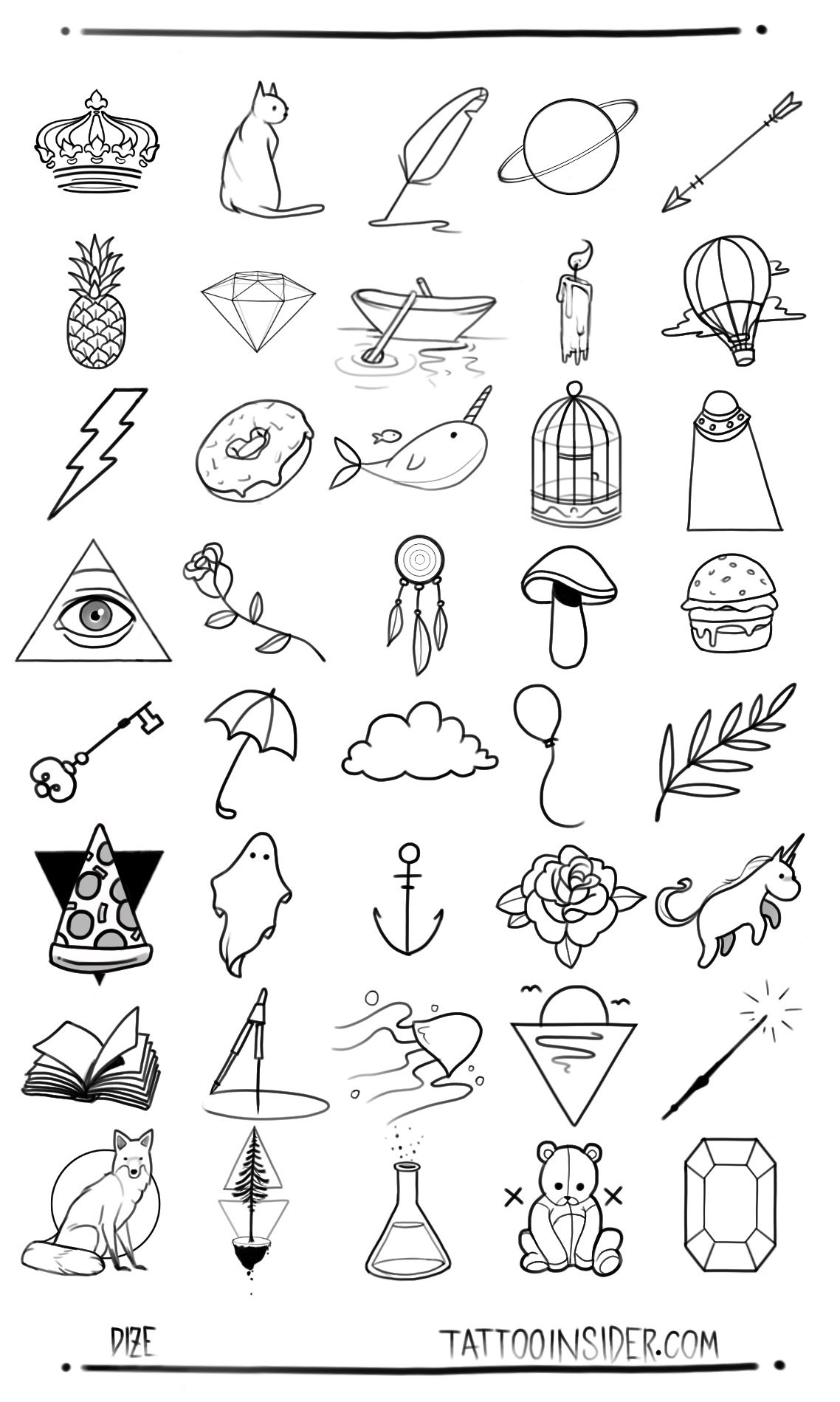 Minimalist Temporary Tattoo Flash Sheet Set Of 35 Small Tattoos