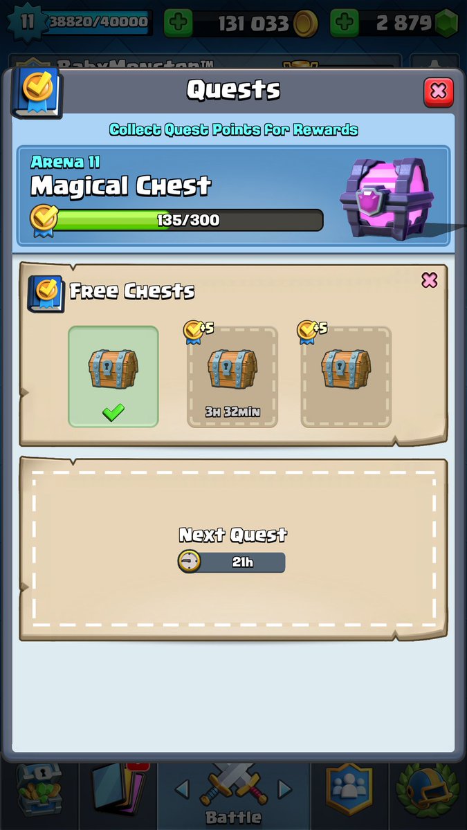 leezhiyong's tweet image. Its been two days... Where my daily gift and quests? @ClashRoyale