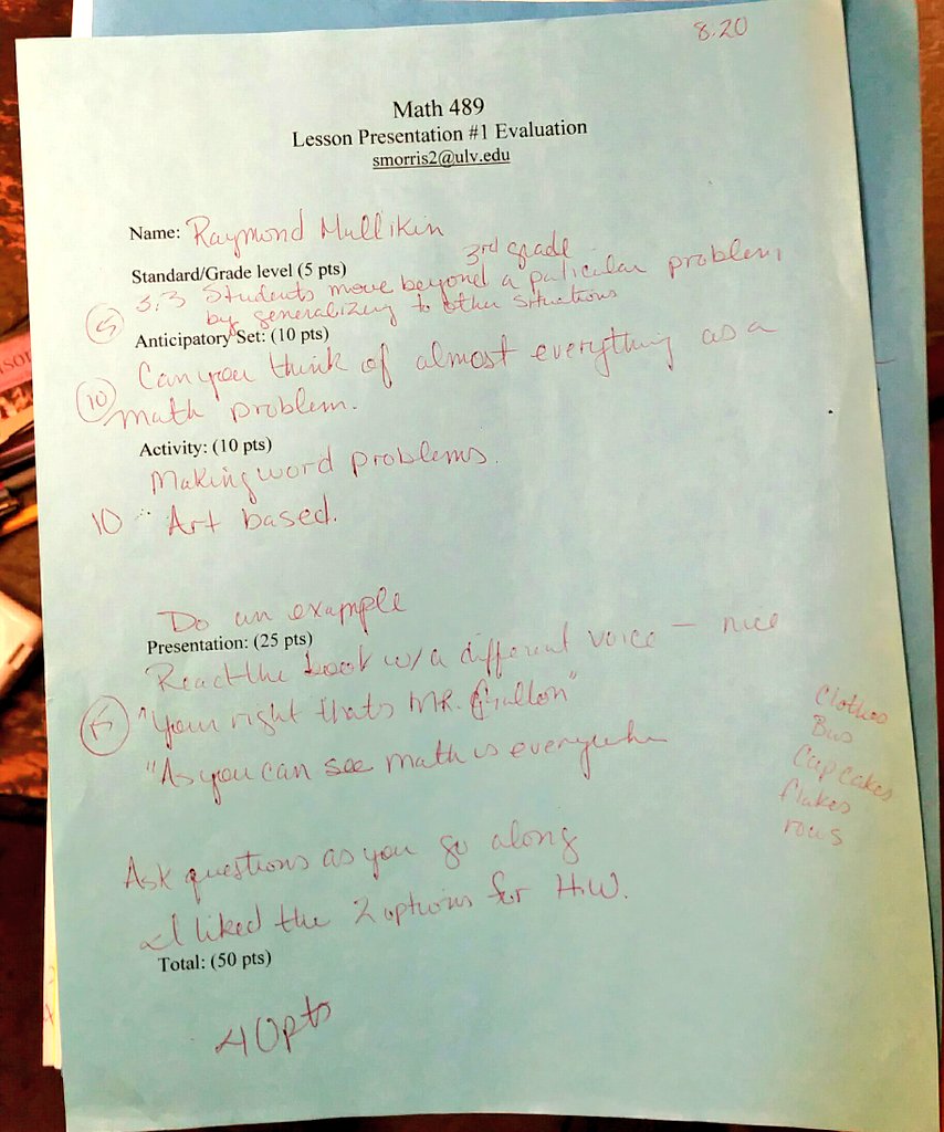 raytoons's tweet image. My grade for teaching my math lesson when I was getting my #teachingcredential years ago...